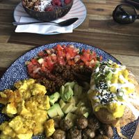 Spanish tofu breakfast omg! at Lisica Cafe in Maribyrnong