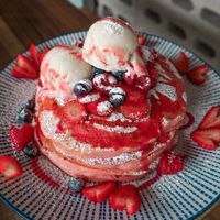 Pink Pancakes at Lisica Cafe in Maribyrnong