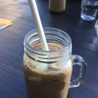 Iced soy mocha (with soy icecream as sn extra) - paper straw at Lisica Cafe in Maribyrnong