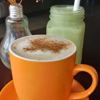 Green with envy smoothie and dirty chai at Lisica Cafe in Maribyrnong