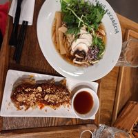 Mushroom Ramen and Gyoza at Uki Green in Warsaw