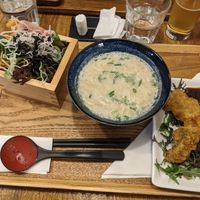 Creamy ramen lunch special with fried mushroom at Uki Green in Warsaw