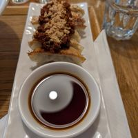 Gyoza with spicy soy mince topping at Uki Green in Warsaw