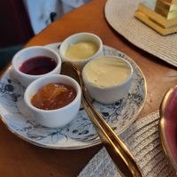 the spreads for scones at Alice & Kattens Tesalong in Lund