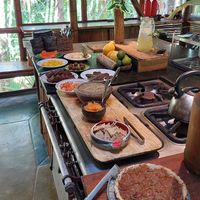 Breakfast buffet at Universo Pol Bamboo Hostel in Morro De Sao Paulo