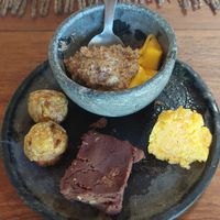 Options from the buffet at Universo Pol Bamboo Hostel in Morro De Sao Paulo