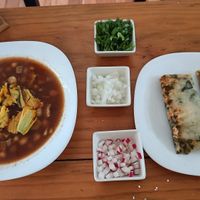 Sainten soup and tamal tofu and mole at Pura vida in Tuxtla Gutierrez
