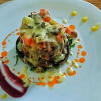 Vegetable tartar over a portabelo at Pura vida in Tuxtla Gutierrez