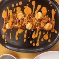 Crispy quinoa with humus and roast capsicum and pinenuts at Orto in Gubbio