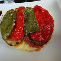 Tumbet con patatas, tomate  calabacin y pimientos at Cañada de Garachico in Tenerife