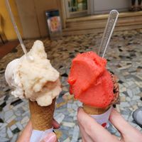 hazelnut, almond, strawberry and dark chocolate at Gelateria Gianni in Bologna