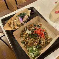 Vegan Gyoza and yaki soba  at OKO Okonomiyaki in Osaka
