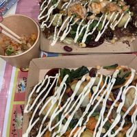 Okonomiyaki and kimchi  at OKO Okonomiyaki in Osaka