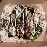 Vegan okonomiyaki with vegan cheesee  at OKO Okonomiyaki in Osaka