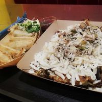 Okonomiyaki and gyoza at OKO Okonomiyaki in Osaka