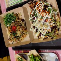 yakisoba, okonomiyaki, gyoza, edamame at OKO Okonomiyaki in Osaka