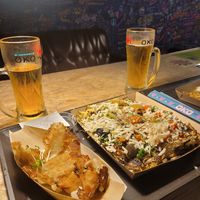 Vegan gyoza and okonomiyaki at OKO Okonomiyaki in Osaka