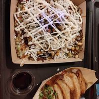 Vegan Okonomiyaki and vegan gyozas at OKO Okonomiyaki in Osaka
