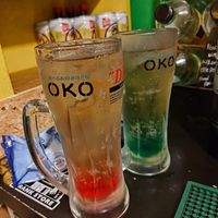 Our own drinks at OKO Okonomiyaki in Osaka