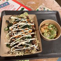 Okonomyaki with chosen toppings and kimchi  at OKO Okonomiyaki in Osaka