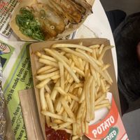 Fries and gyozas   at OKO Okonomiyaki in Osaka