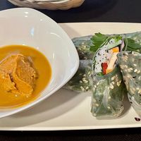 Spring roll with peanut and Diablo sauce, amazing! at CactusCat Bar in Barcelona