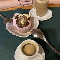 Chocolate cake with coffee at CactusCat Bar in Barcelona