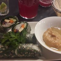 Vegetables rolls with peanut sauce at CactusCat Bar in Barcelona