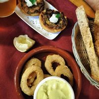Aros de konjak y quiche de calabacín  #Veganuary at CactusCat Bar in Barcelona