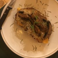 Mushroom and eggplant crostini  at CactusCat Bar in Barcelona