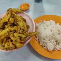 Fried mushrooms and rice at May Flower Restaurant in Tanah Rata