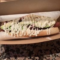 Hot dog ("fresh dog") at Vegan Streets in Madrid