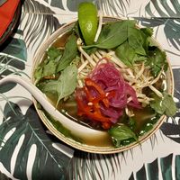 Vegan pho soup full of fresh herbs,bean sprouts,rice noodles and delicious shimeji  mushrooms 🍄   at Aloha Poke in Lodz