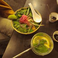 The vegan Pho soup with lemon lemonade at Aloha Poke in Lodz