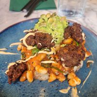 Vegan Suasage and Beans on Toast at Down to Earth in Glasgow