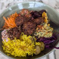 Veggie ball Buddha bowl at Down to Earth in Glasgow