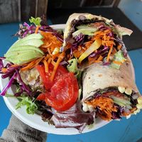 1/2 Loaded veggie burrito & 1/2 Happy camper salad at Juicy's Wellness Cafe in Murfreesboro
