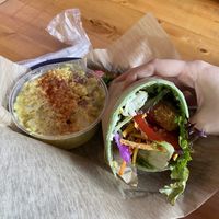 Kick’n Chik’n wrap with potato salad at Juicy's Wellness Cafe in Murfreesboro