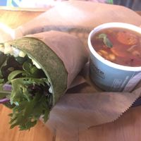 Loaded veggie wrap and soup  at Juicy's Wellness Cafe in Murfreesboro