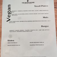 Vegan menu in upstairs restaurant  at Beach House in Lyme Regis