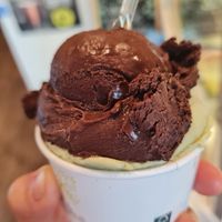Dark chocolate and pistachio at Gelateria Ponte Pietra in Verona