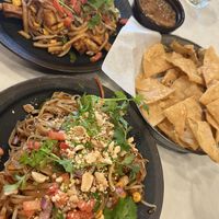 chipotle udon, mexi pad thai, and chips and salsa  at Lalo in Cincinnati