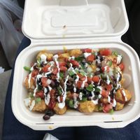 Large Loaded BBQ tots! Delicious! at The Veggie Yeti in Denver