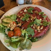 Delicious sandwich with beetroot hummus! at Café Forum in Maastricht