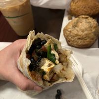 Burrito, muffins, oat milk latte  at Love Muffin Cafe in Moab