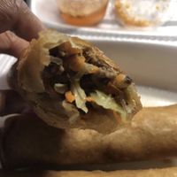 Real meat in the supposed vegan egg rolls!!   at Taste of Thaiyai in Apple Valley