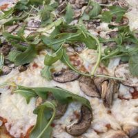 Close up of the funghi pizza  at Jonny Como Pizza in Playa Del Carmen