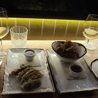 Gyozas de morcilla vegana y vegano balls at Margarito in Bilbao