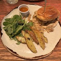 “no pollo” burger (protein is soja-based)  at Margarito in Bilbao