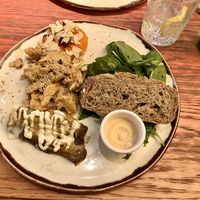 Market food “no pollo” with mashed sweet potato and eggplant  at Margarito in Bilbao